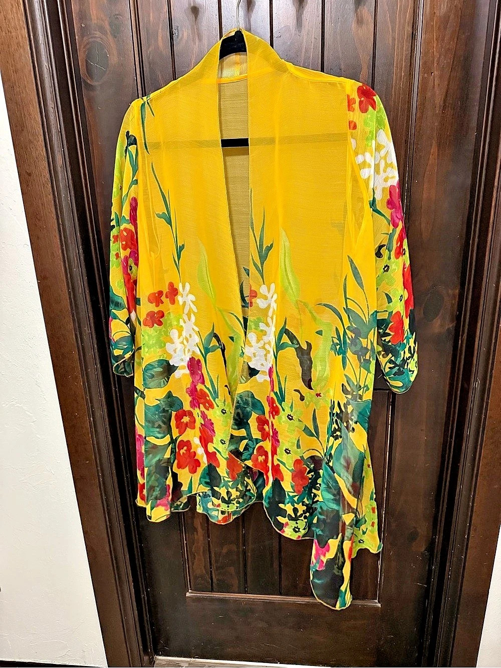 Floral Kimono Blouse in Yellow & Multicolor Like New